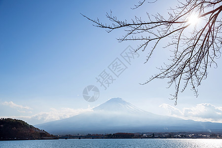 日本川口江湖富士山图片