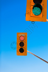 配置绿色红红交通灯天空复制空间黄色街道红绿灯警告顶撞信号运输旅行路口红色图片