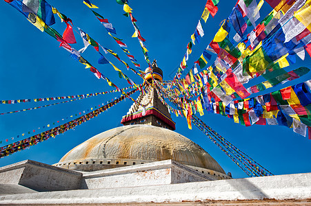 布达纳斯斯图帕遗产大佛旗帜祷告建筑学佛塔佛眼首都蓝色冥想背景图片