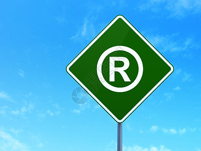 法律概念 在路标背景上登记指针执照商标贸易数据天空专利招牌作者版权图片