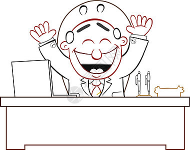 欢乐万福老板微笑现金职业工作笔记本利润办公室漫画幸福工人图片