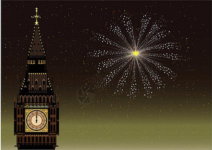 新年快乐火花派对星星时间片钟楼爆破天空庆典工作插图图片