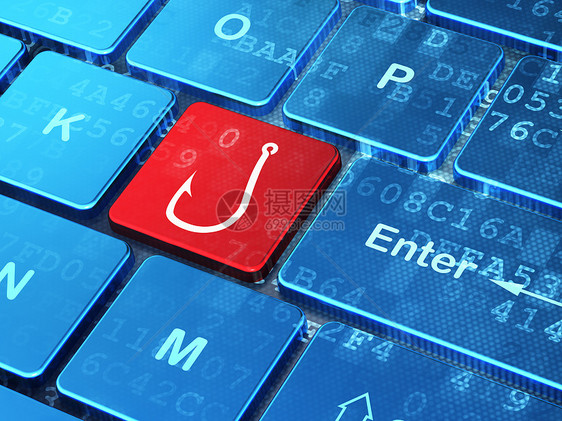 安全概念 在计算机键盘背景上钩钓鱼数据红色钥匙隐私网络代码密码白色按钮犯罪图片