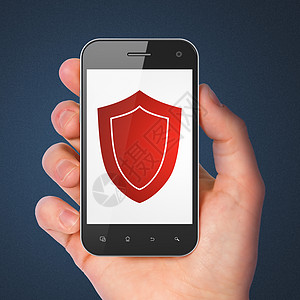 隐私概念 智能手机盾数据攻击裂缝代码警报网络安全蓝色政策药片图片