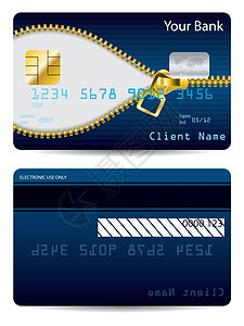金色拉链蓝色信用卡图片