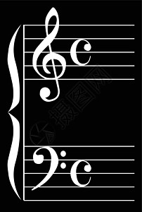 音乐钢琴高音五线谱绘画职员酒吧低音插图白色符号图片