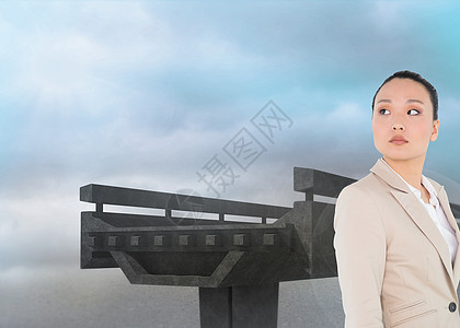 商业女商务人士的复合形象头发女性计算机多云天空人士职业套装商务棕色图片
