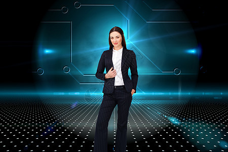 一位自信的女商务人士站立画像综合图象商务人士微笑技术计算棕色计算机女性绘图蓝色图片