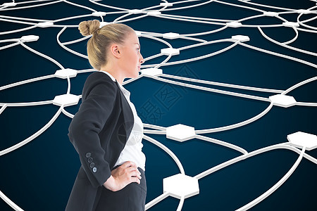 商业女商务人士的复合形象 她们用手站在臀部上女性数字商务头发海军女士辉光职业计算机金发女郎图片