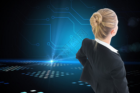 商业女商务人士的复合形象 她们用手站在臀部上金发黑色套装绘图女士头发金发女郎人士数字计算机图片