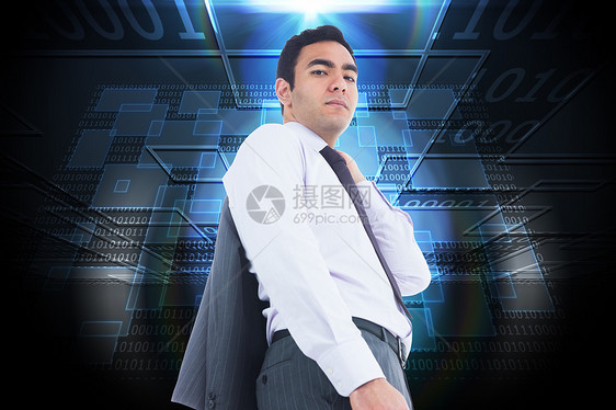 商务人士站立不笑不动的复合形象人士技术衬衫绘图男性计算机商业头发辉光男人图片