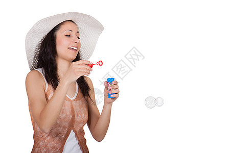 戴白色太阳帽子的妇女游戏身体假期冒充乐趣自由肥皂女孩女性工作室图片