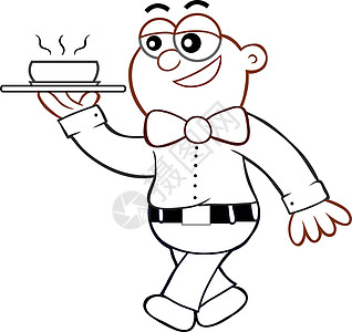 服务食品的侍者卡通工作管家乐趣服务员插图酒店职员仆人咖啡店盘子图片