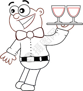 令人惊讶的服务员卡通酒店奢华插图男性漫画餐饮套装男人乐趣酒精图片