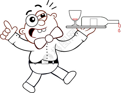 醉酒侍者卡通托盘漫画服务员咖啡店职员工人男性餐饮奢华食物图片