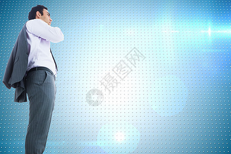 商务人士站立不笑不动的复合形象计算机棕色男人肩膀头发商务职业公司混血蓝色图片
