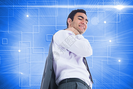 笑笑的商务人士站立的复合形象绘图职业联锁短发领带未来派人士衬衫计算机夹克图片