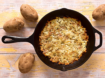 红土豆食物蔬菜油炸水平早餐淀粉土豆平底锅图片