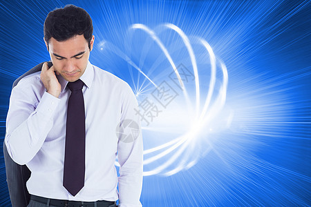 商务人士站立不笑不动的复合形象男性技术职业衬衫肩膀男人火花蓝色头发领带图片