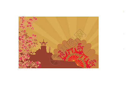 装饰中国风景和美丽的粉丝卡背景图片