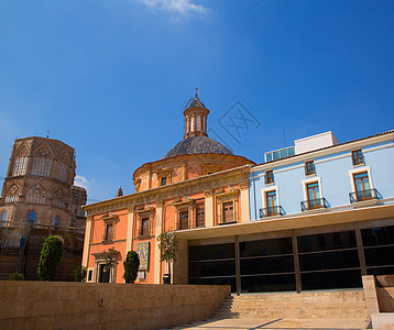 巴伦西亚市中心大教堂和Basilica西班牙天空石头古董假期教会建筑市中心地标广场蓝色图片