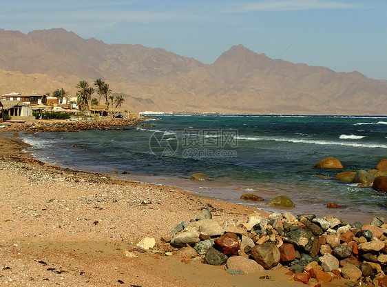 埃及达哈布镇红海海岸线海滩建筑物风景旅行天空蓝色半岛红色海洋海岸图片