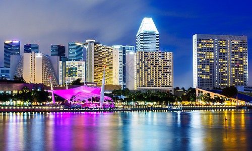 新加坡夜间海景景观建筑风景海洋商业市中心都市金融城市图片