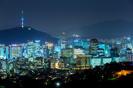 首尔市夜间公吨大都会踪迹天空日落场景景观城市风景通道图片