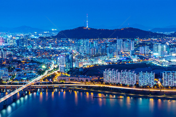 从顶峰开始的首尔天际公吨天空团伙建筑风景办公室场景踪迹城市住宅图片