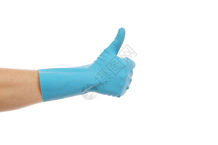 蓝色手套 用来清洁表演拇指清洁工女佣材料家政安全乳胶家务工业盘子白色图片