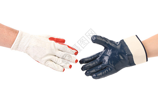 两只手套握手碰面手指安全工人棕榈衣服纺织品建造皮革敷料问候语图片
