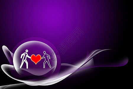 抽象曲线和心脏紫色背景图片
