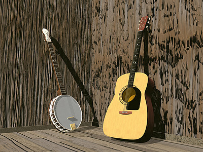 Banjo和吉他 3D背景图片