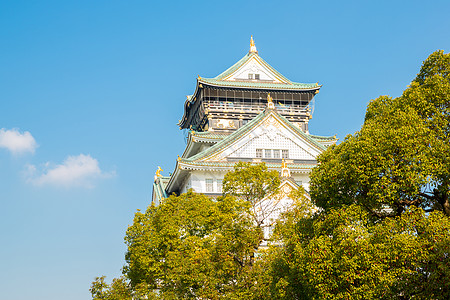 日本大阪城堡遗产建筑白色旅行地标历史建筑学天空旅游吸引力图片