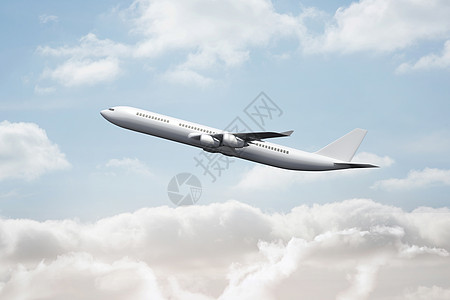 在飞行中3D飞机在空中起飞航空假期阳光蓝色太阳旅行计算机绘图多云飞行背景