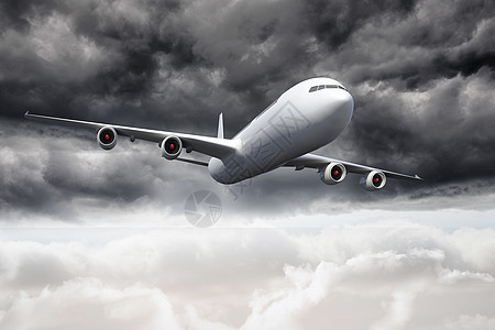 3D飞机在空中飞行绘图航空多云风暴天空航班计算机旅游旅行假期图片