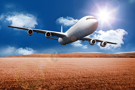 飞机3D3D飞机飞越战场麦田航班蓝色旅行天空飞行绘图阳光着陆假期背景