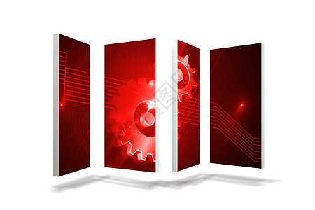 抽象屏幕上的COG和轮子绘图计算机未来派展示齿轮机械红色车轮背景图片