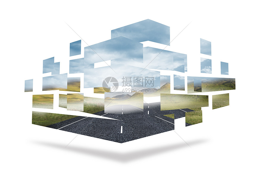 抽象屏幕上的开放道路绘图计算机展示未来派天空图片