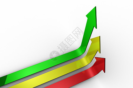指向上方的多彩箭头计算机生长黄色红色绿色绘图进步成功背景图片