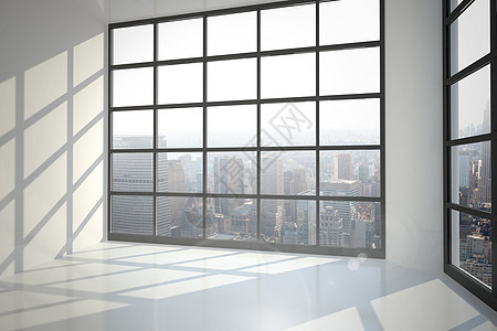 带有大窗口显示城市的房间窗户天空景观建筑物绘图计算机图片