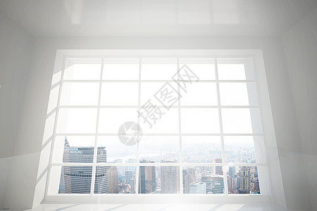 带有大窗口显示城市的房间景观天空计算机窗户建筑物绘图图片