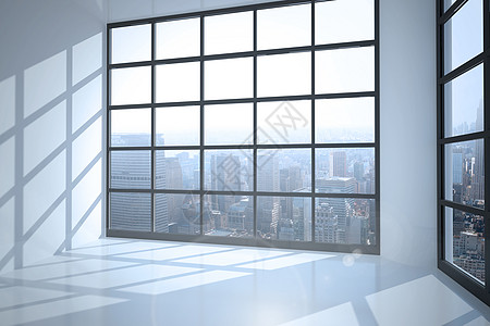 带有大窗口显示城市的房间绘图窗户景观建筑物天空多云计算机图片
