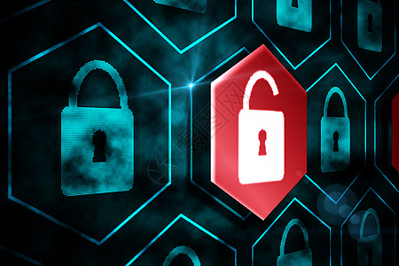 数码数字安全锁保护数据未来派蓝色计算机绘图技术图片