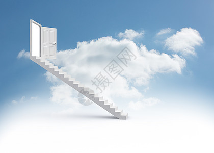 通往天上开着门的台阶脚步天空多云计算机数字楼梯绘图进步图片
