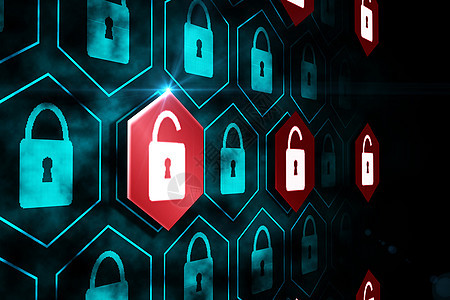 数码数字安全锁计算机数据保护蓝色未来派绘图技术图片