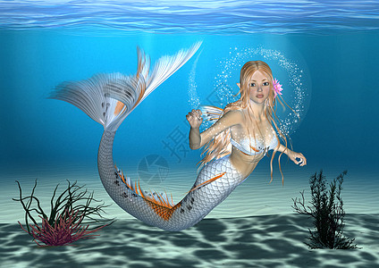 美人鱼游泳女孩海洋女性童话魔法插图神话生物藻类图片