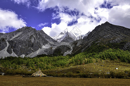 雪山公园旅行旗帜季节白色国家风景森林黄色蓝色图片