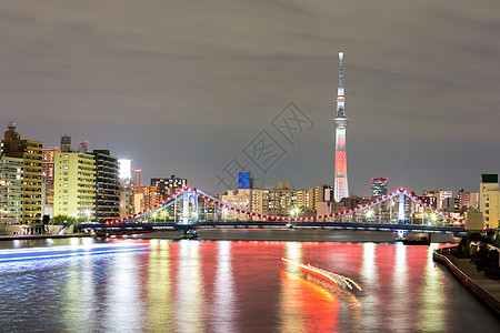 夜里东京天树城市建筑学晴空塔甲板建筑病房墨田天空天际商业图片