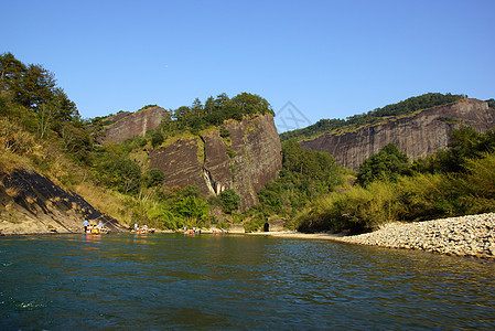 中国福建省武伊山峡谷 中国山沟林地场景蓝色旅游溪流风景旅行吸引力晴天图片